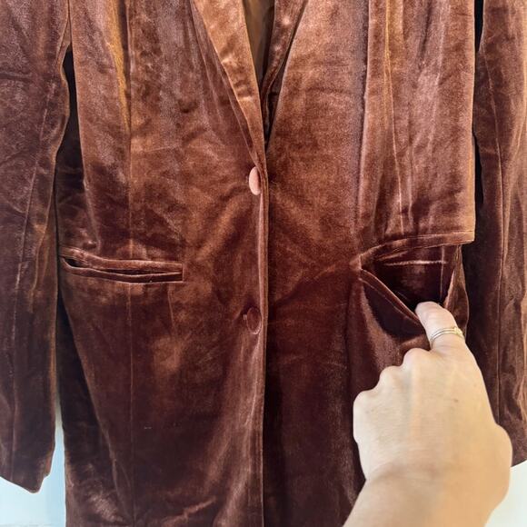 BiBi Mocha Brown Velvet Longline Blazer S - Picture 7 of 9